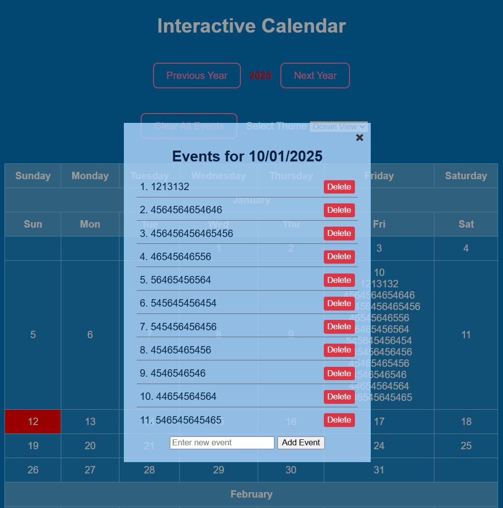 Interactive Calendar Screenshot